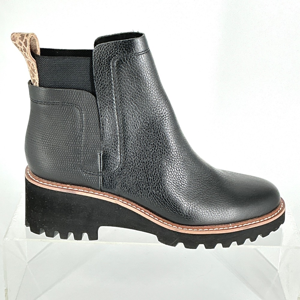 Dolce Vita Size 7.5 Black Leather Lug Platform Chelsea Boots Huey H2O Waterproof